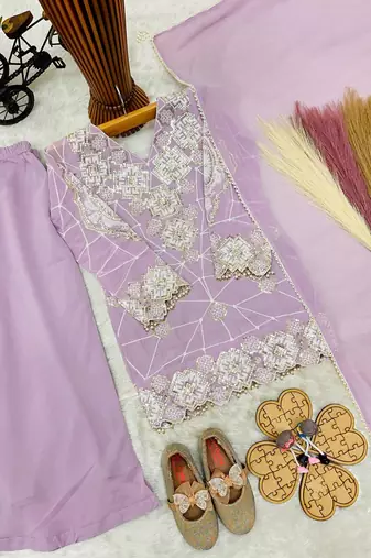 Designer party wear look kids top palazzo & dupatta set