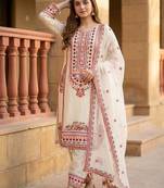 Cream heavy mal chanderi  party wear embroidery plazzo suit set