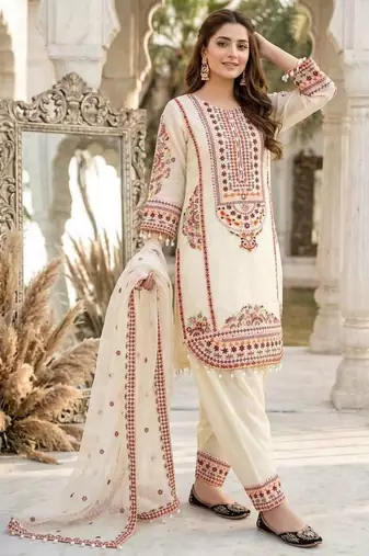 Cream heavy mal chanderi  party wear embroidery plazzo suit set