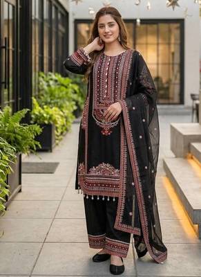 Black heavy mal chanderi  party wear embroidery plazzo suit set 2