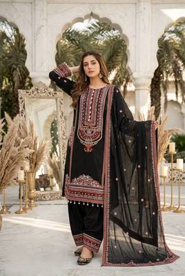 Black heavy mal chanderi  party wear embroidery plazzo suit set 3