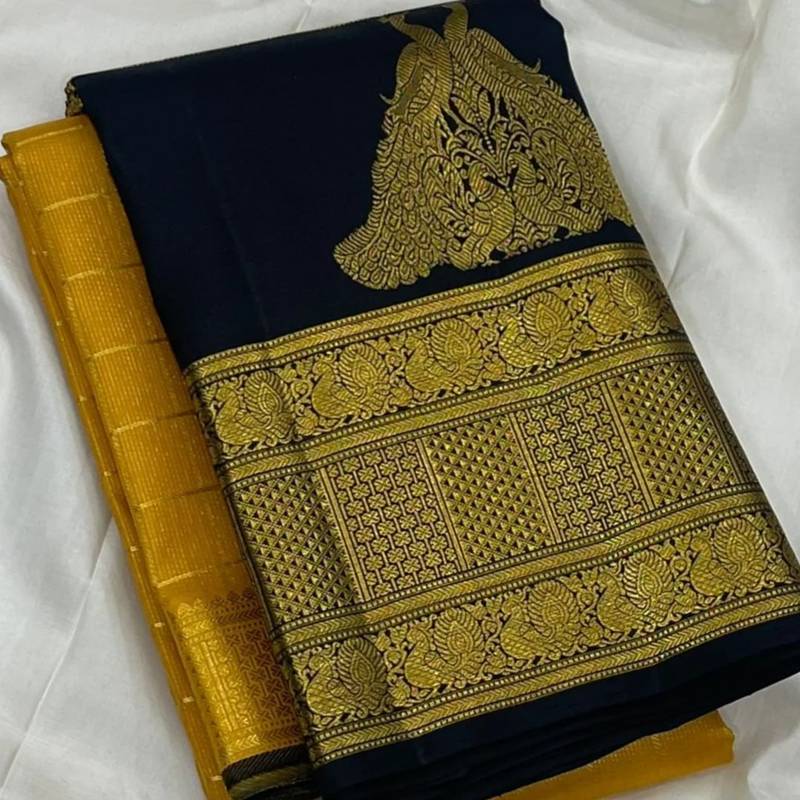 New Designer Banarasi Soft Silk Woven Saree With Blouse Set For Women's 