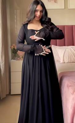 Black pure faux georgette party wear embroidery anarkali suit set 3