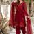Red heavy roman glass party wear embroidery suit set