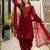 Red heavy roman glass party wear embroidery suit set