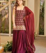 Red faux georgette party wear embroidery sharara suit set