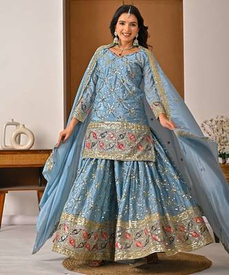 Lite rama heavy chinon silk party wear embroidery sharara suit set 3