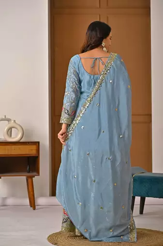 Lite rama heavy chinon silk party wear embroidery sharara suit set