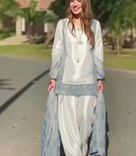 Sky blue heavy natural silk party wear embroidery suit set