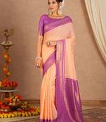 New Designer Banarasi Soft Silk Peach Color Woven Women's saree With Blouse Set