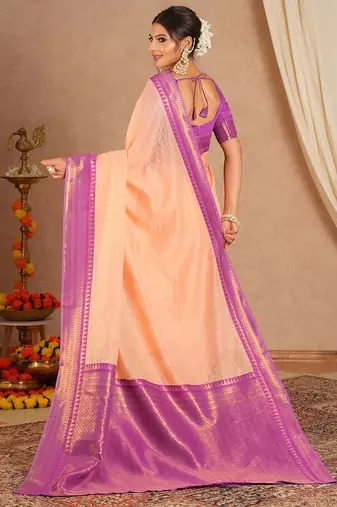 New Designer Banarasi Soft Silk Peach Color Woven Women's saree With Blouse Set