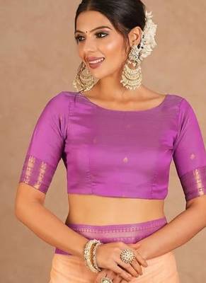 New Designer Banarasi Soft Silk Peach Color Woven Women's saree With Blouse Set 4