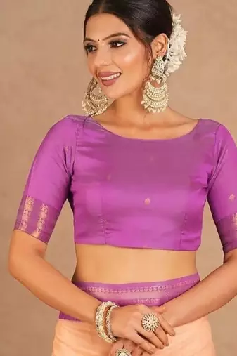 New Designer Banarasi Soft Silk Peach Color Woven Women's saree With Blouse Set