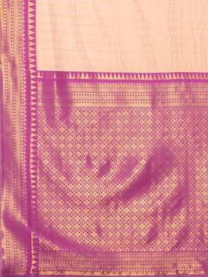 New Designer Banarasi Soft Silk Peach Color Woven Women's saree With Blouse Set 5
