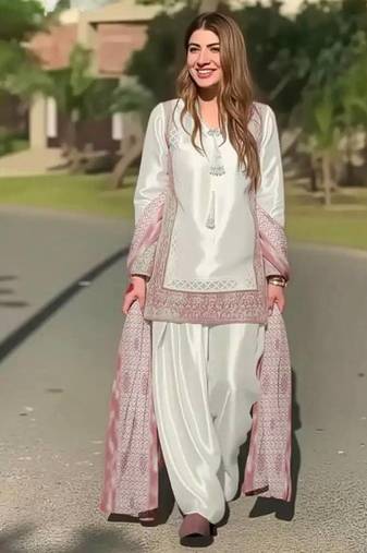 Lite pink heavy natural silk party wear embroidery suit set