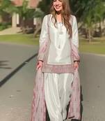 Lite pink heavy natural silk party wear embroidery suit set