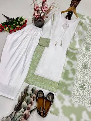 Lite green heavy natural silk party wear embroidery suit set 3