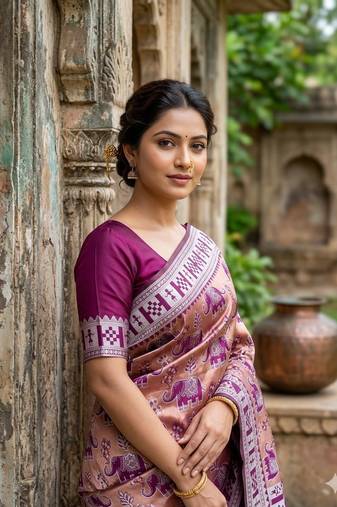New Designer Banarasi Soft Silk Woven Saree With Blouse Set For Women's