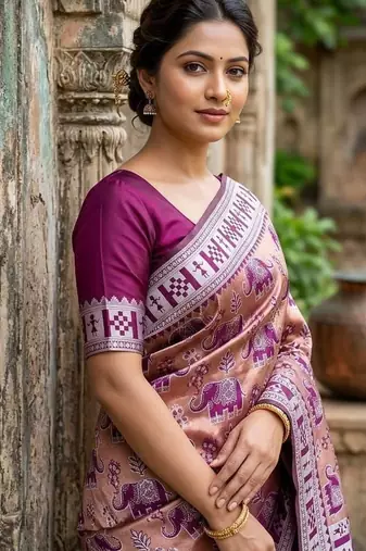 New Designer Banarasi Soft Silk Woven Saree With Blouse Set For Women's