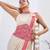Ivory pink embroidered belt satin pre draped saree set
