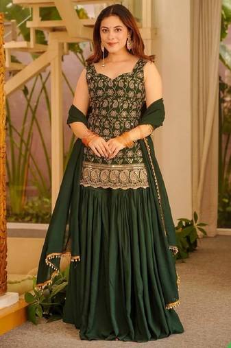 Green georgette  party wear embroidery suit set
