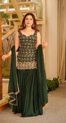 Green georgette  party wear embroidery suit set 3