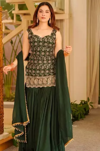Green georgette  party wear embroidery suit set