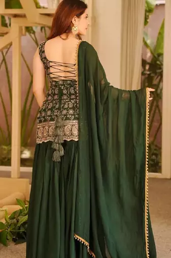 Green georgette  party wear embroidery suit set
