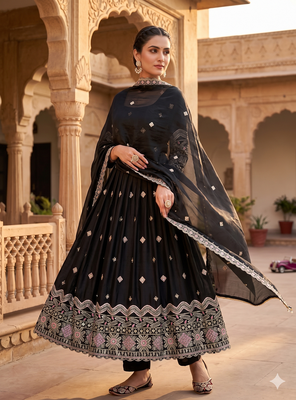  black ethnic kurti with sharara and embellished dupatta set 2