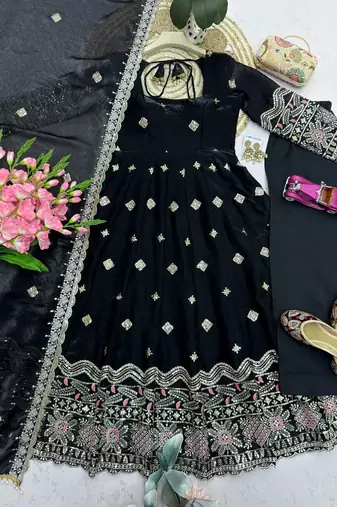 Premium black ethnic kurti with sharara and embellished dupatta set