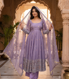 Designer lavender ethnic suit set with heavy embroidery and dupatta