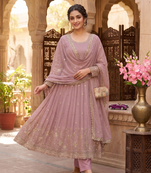 Elegant pink embroidered anarkali kurta set with mirror work dupatta