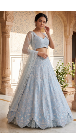 Pastel Blue Designer Lehenga with Intricate Resham dori & rainbow sequins work 2