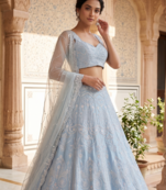 Pastel Blue Designer Lehenga with Intricate Resham dori & rainbow sequins work