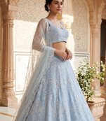 Pastel Blue Designer Lehenga with Intricate Resham dori & rainbow sequins work