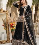 BLACK FRANCH SILK PARTY WEAR EMBROIDERY TOP LEHENGA