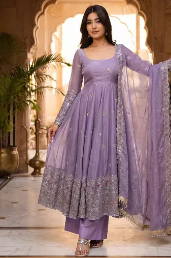 Designer lavender ethnic suit set with heavy embroidery and dupatta