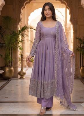  lavender ethnic suit set with heavy embroidery and dupatta 1
