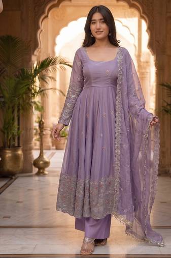 Designer lavender ethnic suit set with heavy embroidery and dupatta