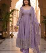 Designer lavender ethnic suit set with heavy embroidery and dupatta