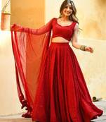Red Chikankari Sequin Work Lehenga Choli Set with Georgette Dupatta