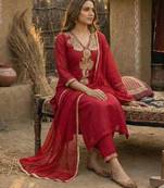 Red Pure Mal Chanderi Dori Work Kurta & Cotton Palazzo & Mul Chanderi Dupatta Set of 3