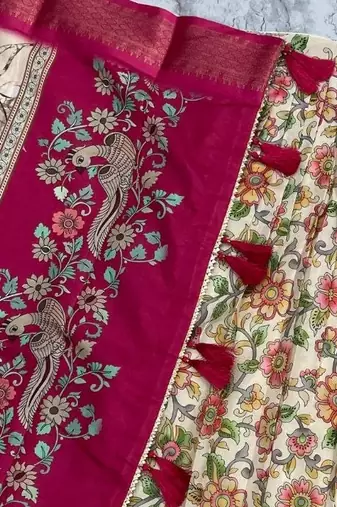 Pink & Cream cotton Silk  Lehenga Set with Perfect Multicolor Floral Print With Zari Weaving Border For Women's