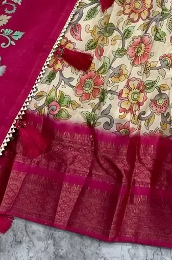 Pink & Cream cotton Silk  Lehenga Set with Perfect Multicolor Floral Print With Zari Weaving Border For Women's