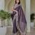 Purple colour silver crunchy embroidered saree with mono silk blouse
