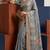 Grey colour cotton erode weaving saree with digital deer & floral print