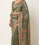 Green colour cotton erode weaving saree with digital deer & floral print