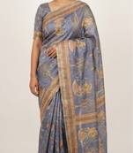 Blue colour cotton erode weaving saree with digital deer & floral print
