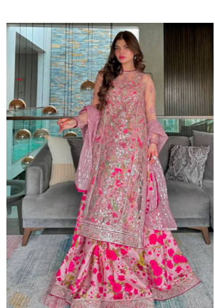 Pink Floral Print Gown Suit Set Stylish Suit Set With Dupatta 1