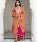 Peach Mal Chanderi Dupatta and Palazzo Set with Gota Work details on neck and sleeves Set of 3
